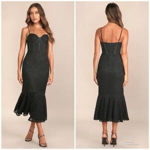 Lulus Medium Found Your Love Black Lace Sleeveless Trumpet Midi Dress NWT Party